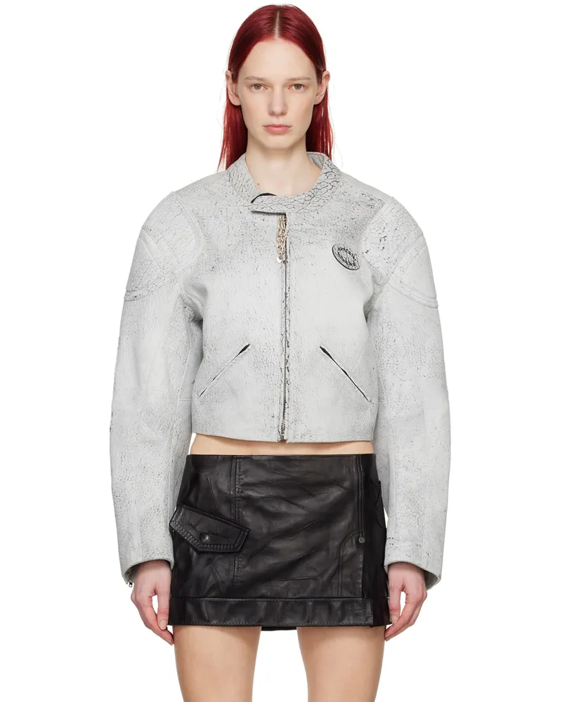 Acne Studios Gray Cracked Leather Jacket Ama