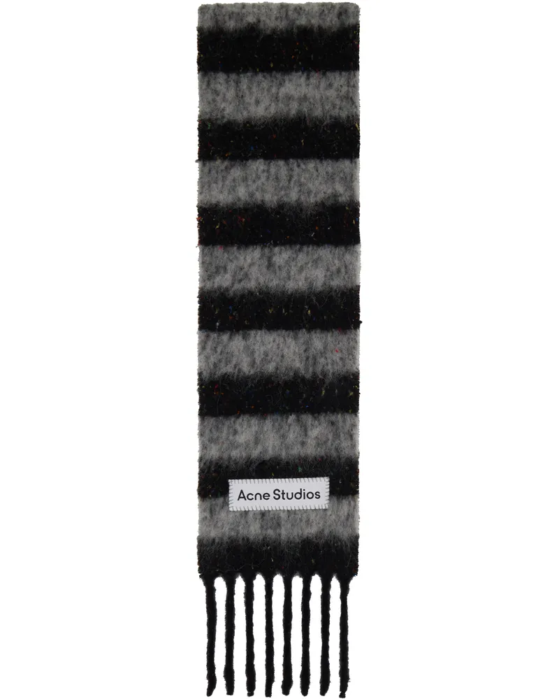 Acne Studios Black & Gray Narrow Stripe Alpaca Scarf Aik