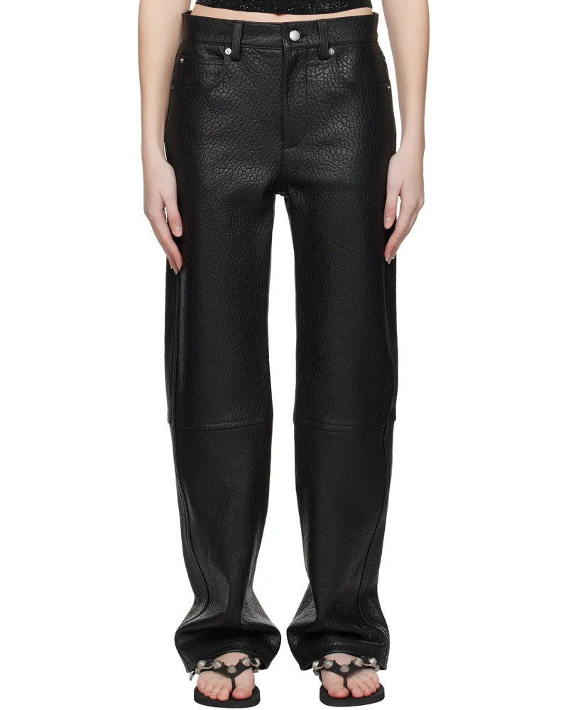 Alexander Wang Black EZ Mid-Rise Relaxed Straight Leather Pants Black