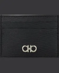 Ferragamo Black & Red Gancini Credit Card Holder Nero