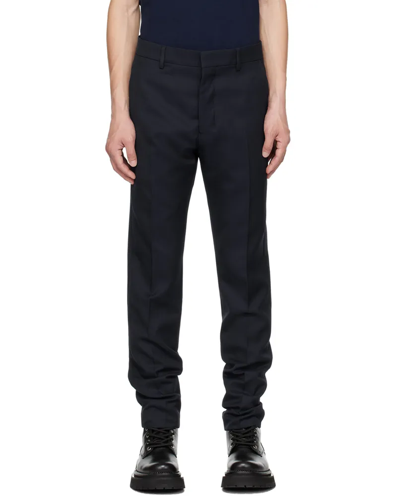 AMI Paris Navy Cigarette Fit Trousers Nautic