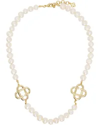 Casablanca Paris Gold & White Medium Pearl Logo Necklace Gold