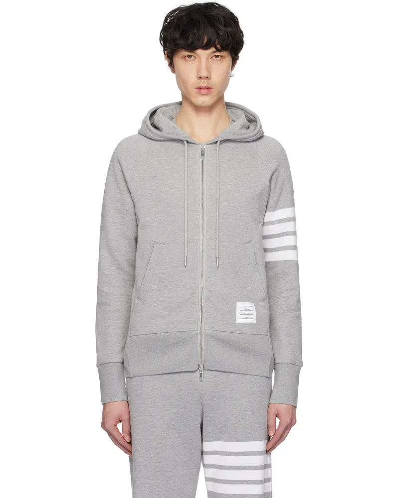 Thom Browne Gray Classic Loopback 4-Bar Full Zip Hoodie 068