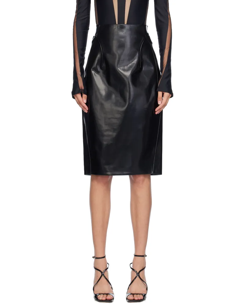 Thierry Mugler Black Faux-Leather Midi Skirt 1999