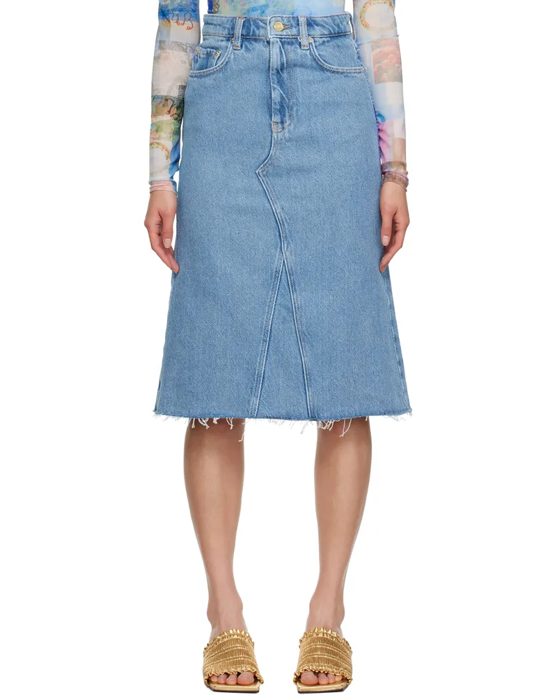 Ganni Blue Raw Edge Denim Midi Skirt 564