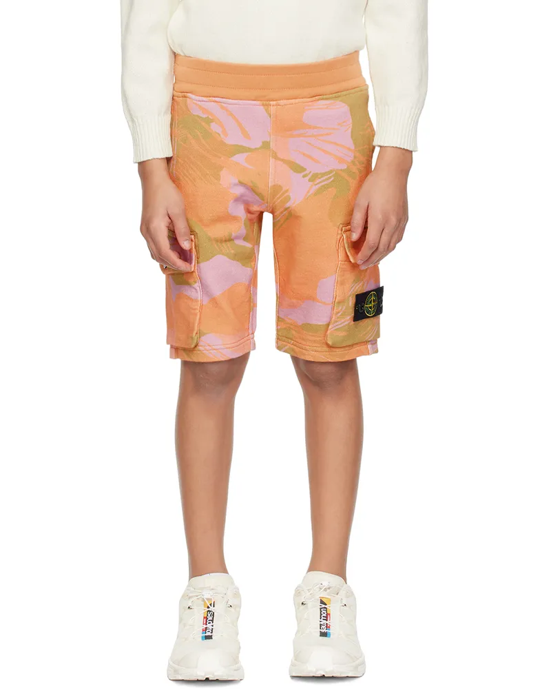 Stone Island Kids Orange Printed Shorts V0032