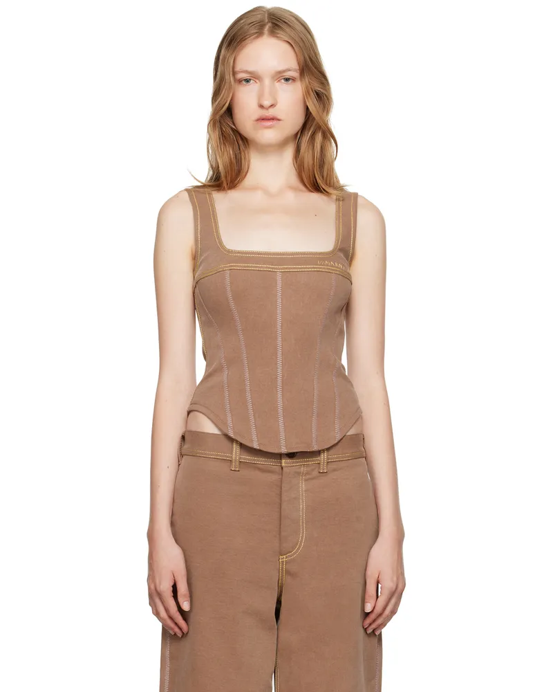 Marni Brown Contrast Stitching Denim Tank Top 00m40