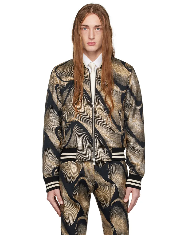 Dries van Noten Black & Gold Jacquard Bomber Jacket 900