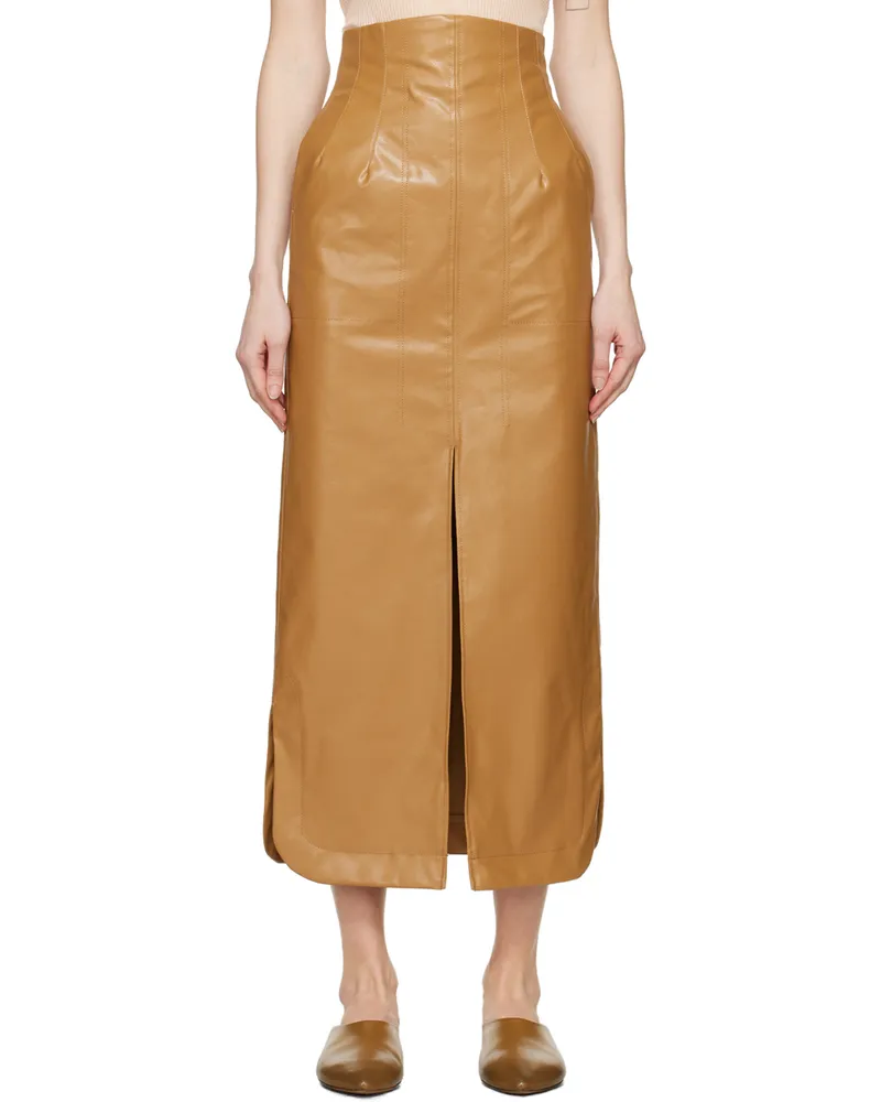 Mame Kurogouchi Beige Four-Pocket Faux-Leather Maxi Skirt Beige