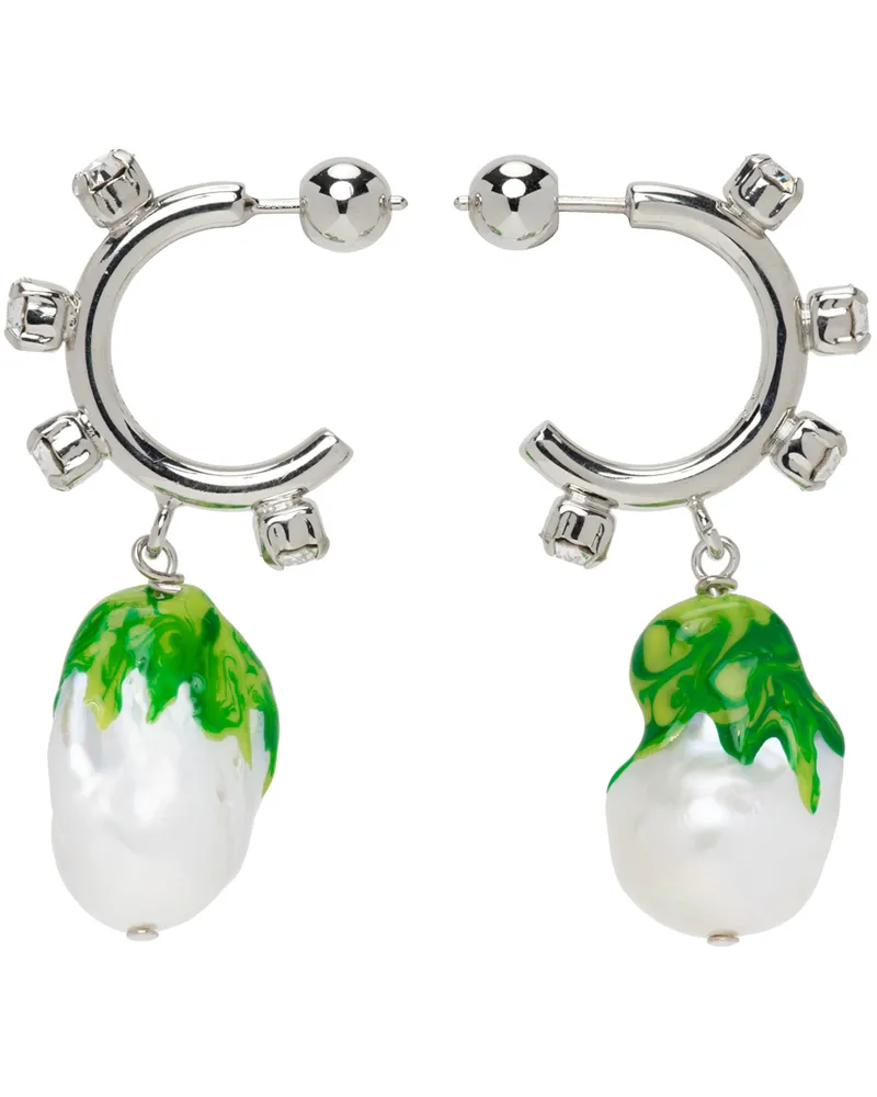 SafSafu Silver & Green Jelly Melted Earrings Silver