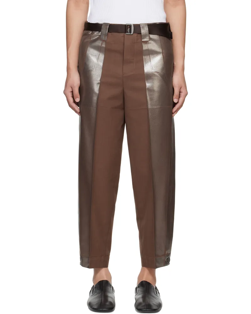 Issey Miyake Brown Tucked Foil Trousers 44-brown