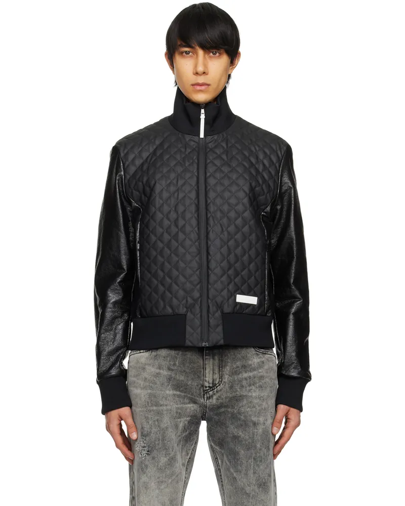 Balmain Black Main Lab Faux-Leather Bomber Jacket 0pa