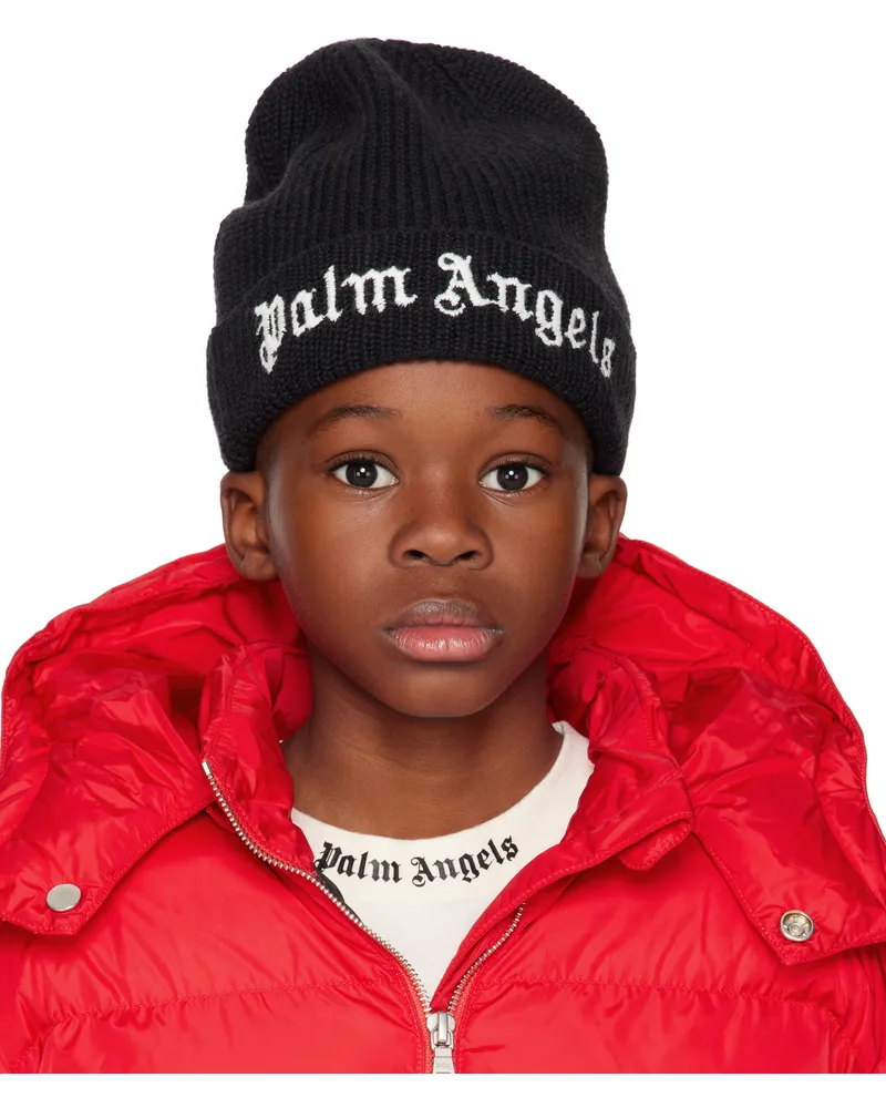 Palm Angels Kids Black Logo Beanie Black