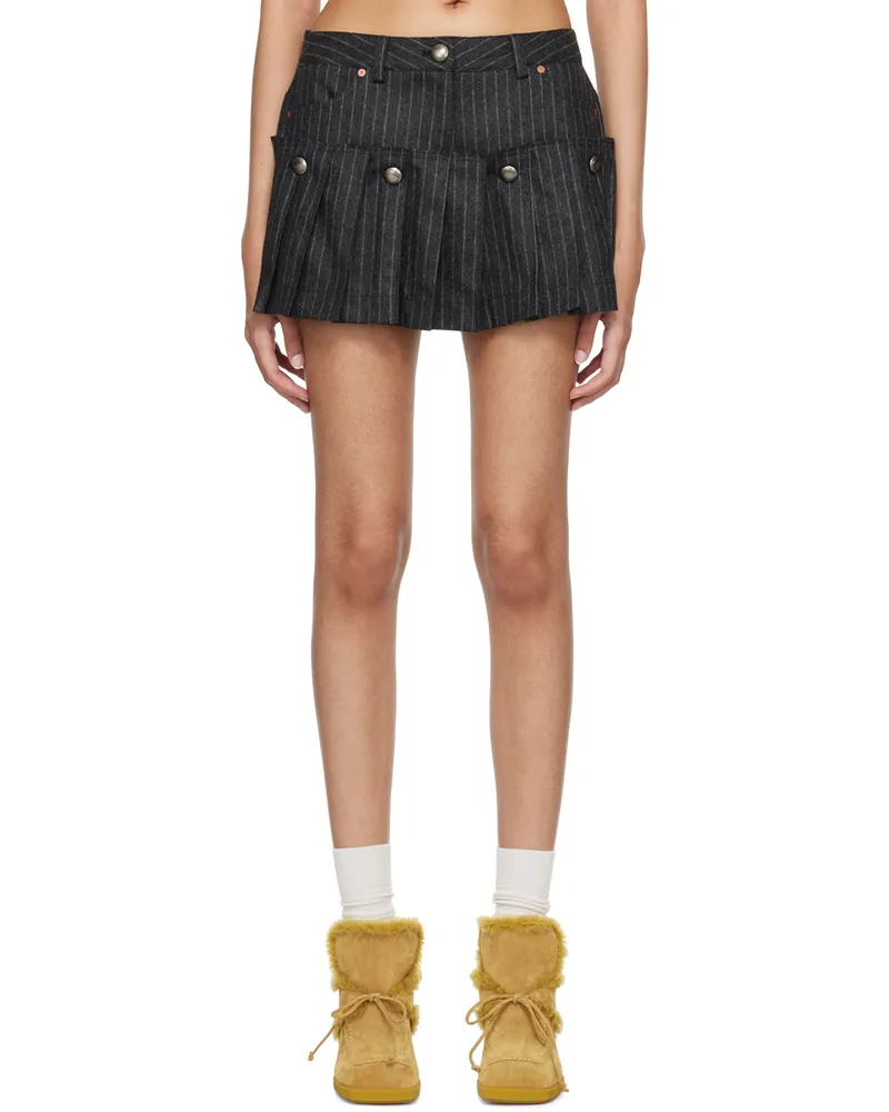 Andersson Bell Black Stripe Wool Skort Black