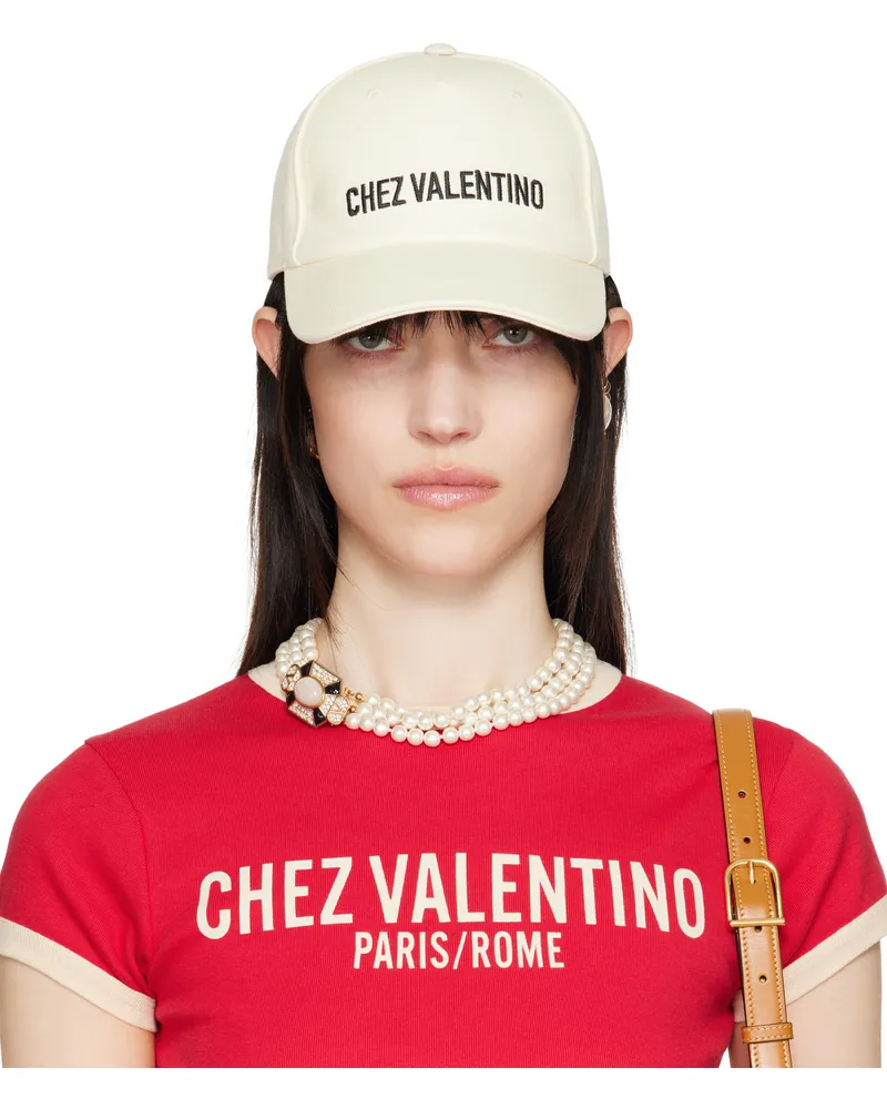 Valentino Garavani Off-White 'Chez Valentino' Cotton Baseball Cap 0an
