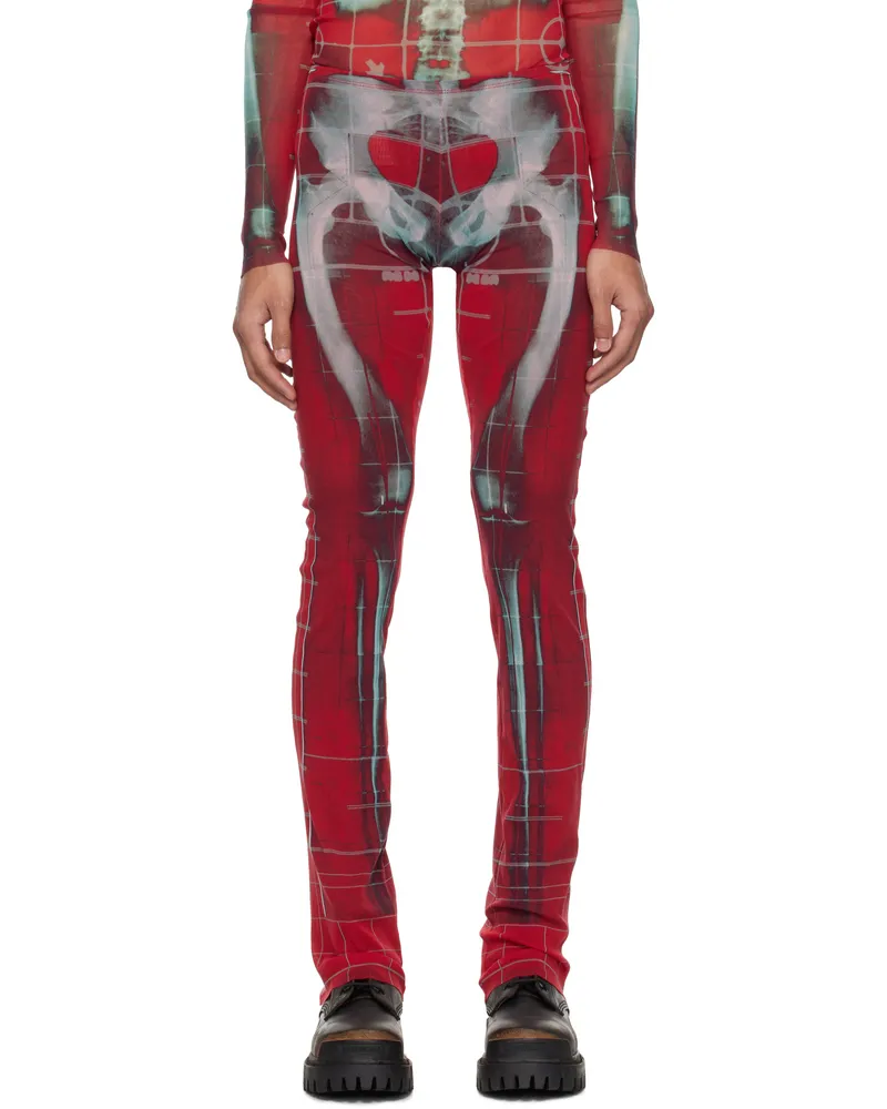 Jean Paul Gaultier SSENSE Exclusive Red & Blue Printed Squeletor Trousers 3058-red