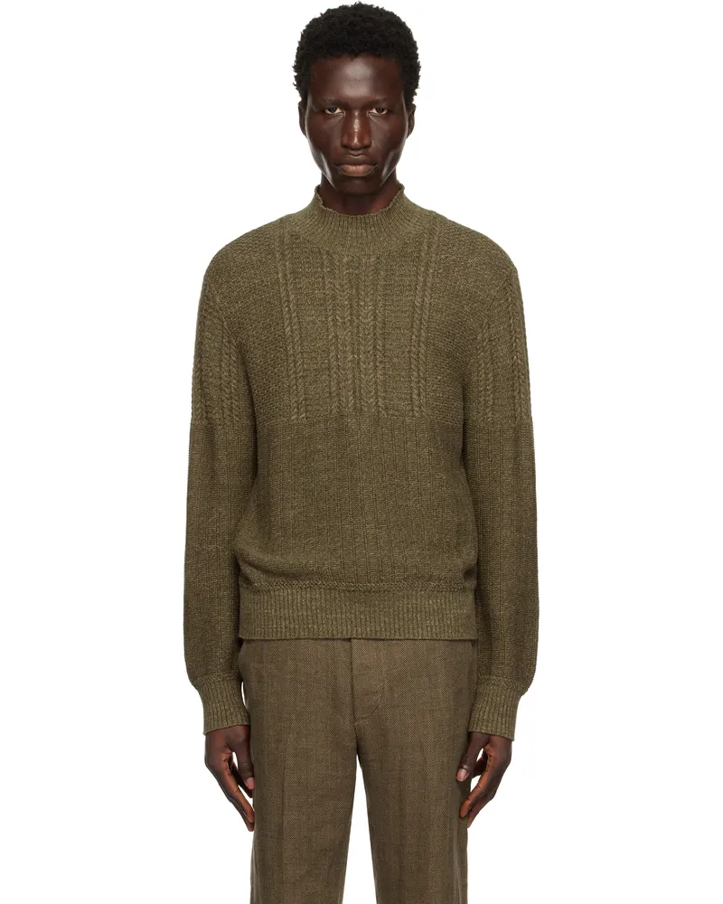 RRL Green Cotton Mockneck Sweater Olive