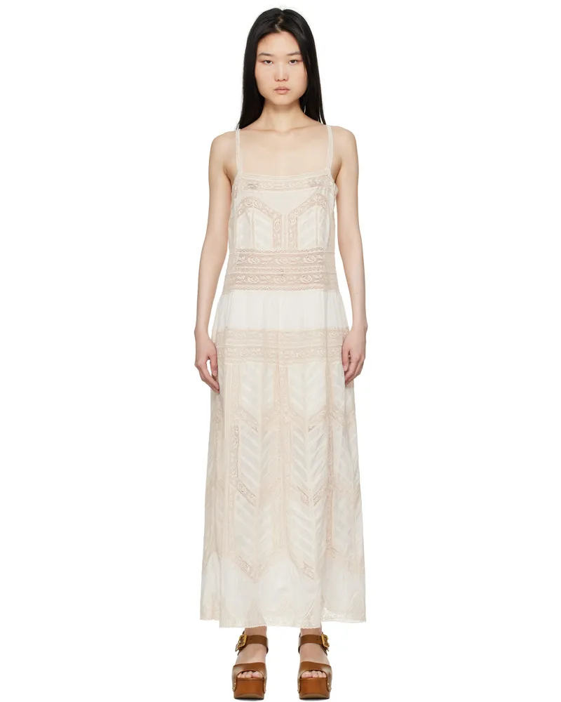 Zimmermann Off-White Acacia Lace Trim Slip Dress Tea