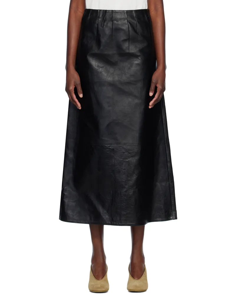 Marni Black A-Line Leather Maxi Skirt 00n99
