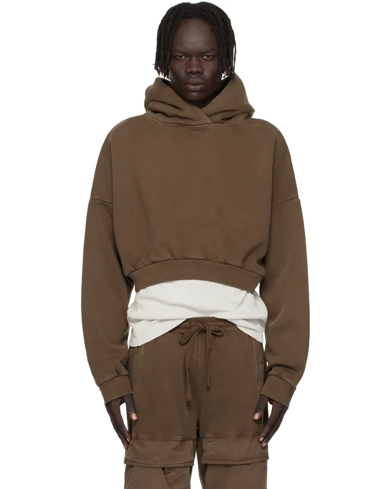 Entire Studios Brown Cropped Heavy Hoodie Brunette