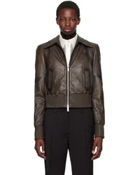 ROTATE Birger Christensen Brown Short Leather Bomber Jacket Carafe