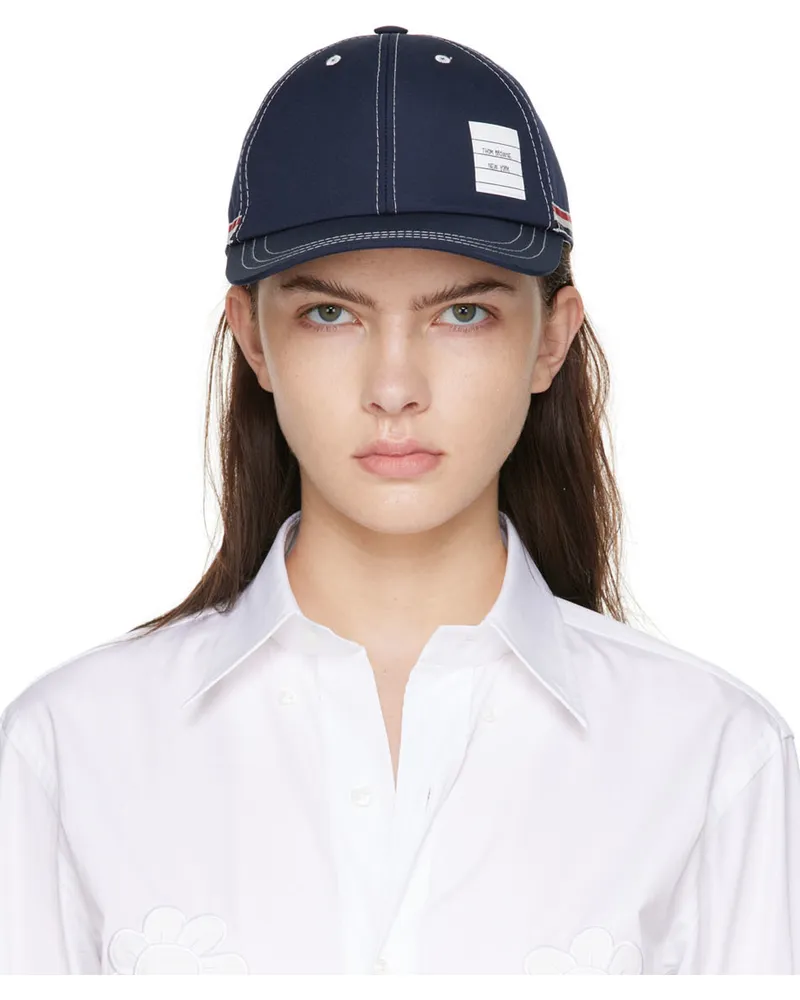 Thom Browne Navy Contrast Stitch Baseball Cap 415