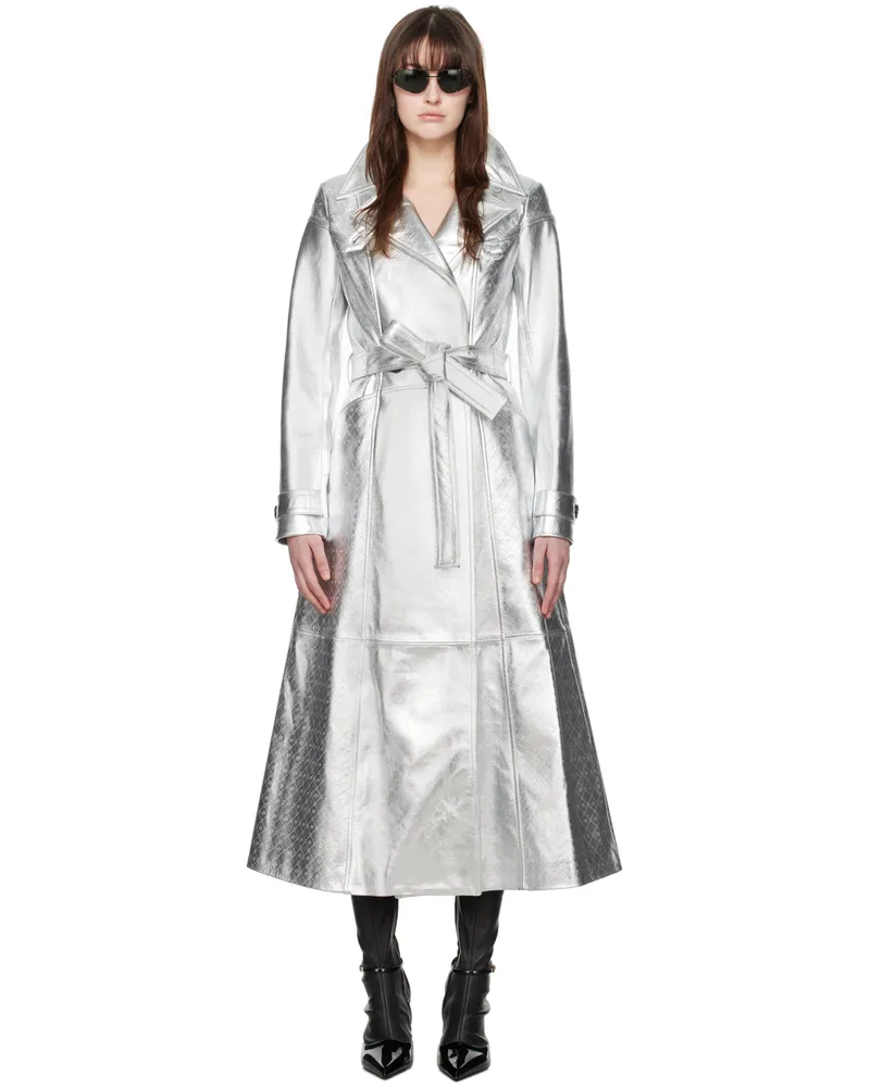 Marine Serre Silver Laminated Leather Trench Coat Mt10