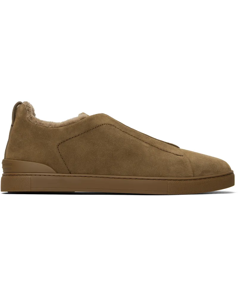 Ermenegildo Zegna Brown Suede Triple Stitch Sneakers Lnd