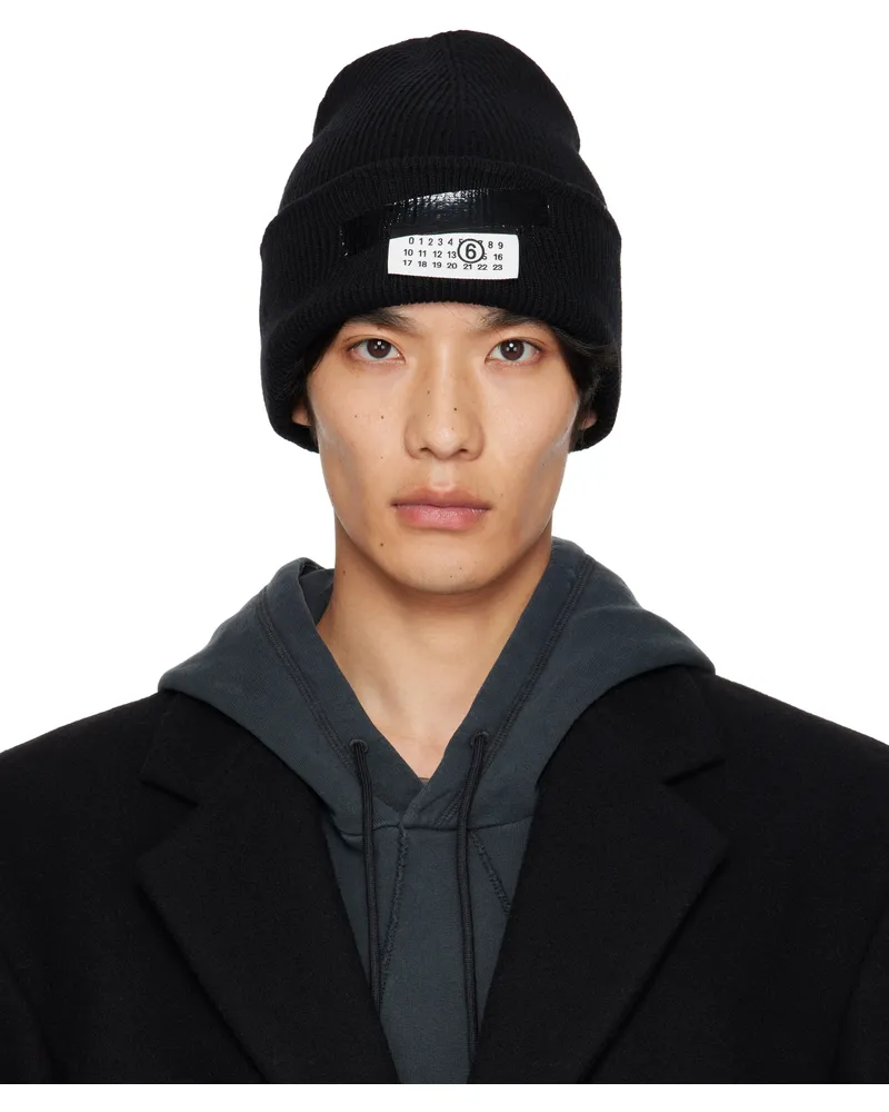 Maison Margiela Black Taped Label Wool Beanie Black