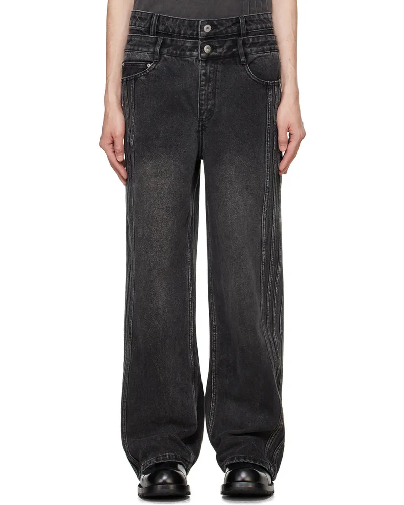 Feng Chen Wang Black Seaming Double Waist Jeans Black