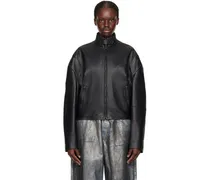Black Dropped Shoulder Leather Jacket