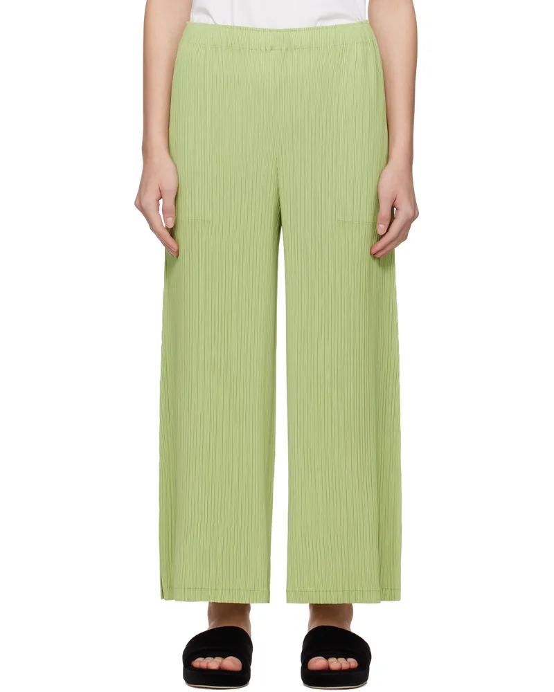 Issey Miyake Green Hatching Bottoms Trousers 60