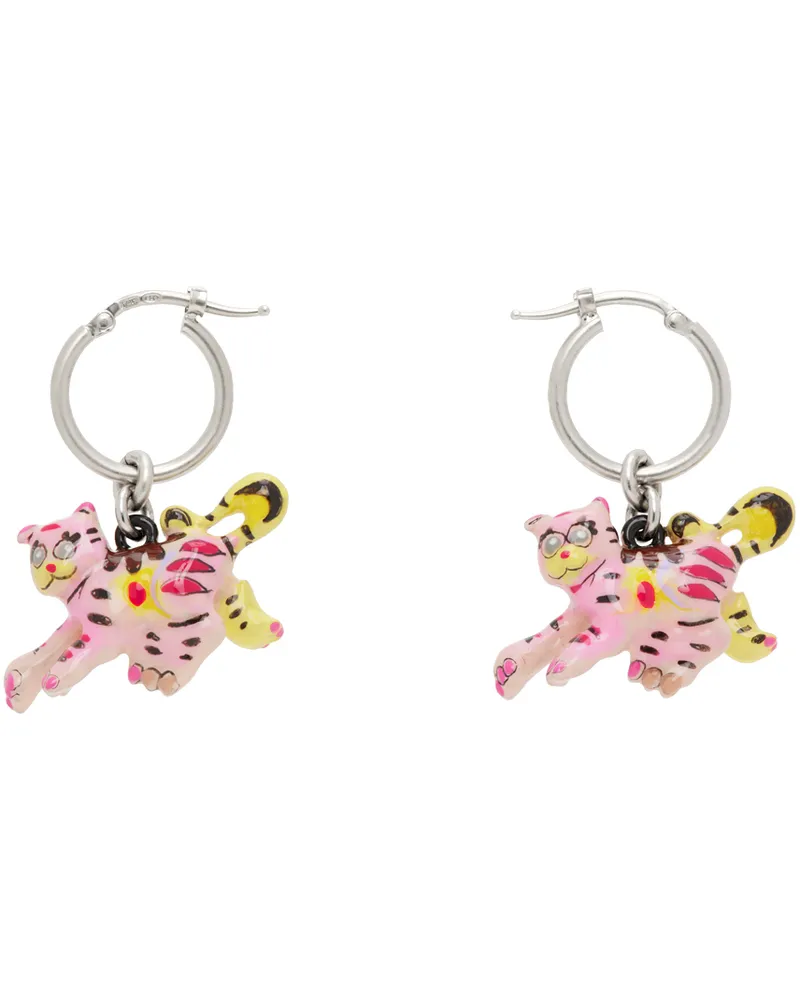 Marni Pink & Silver Tiger Pendants Earrings Y9077