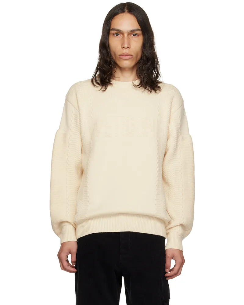 WE 11 DONE Off-White Square Patch Sweater Ivory