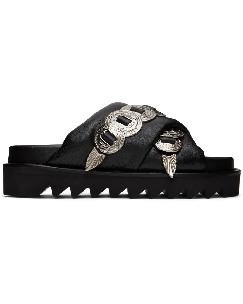 Toga SSENSE Exclusive Black Cross Strap Flat Sandals Aj1189