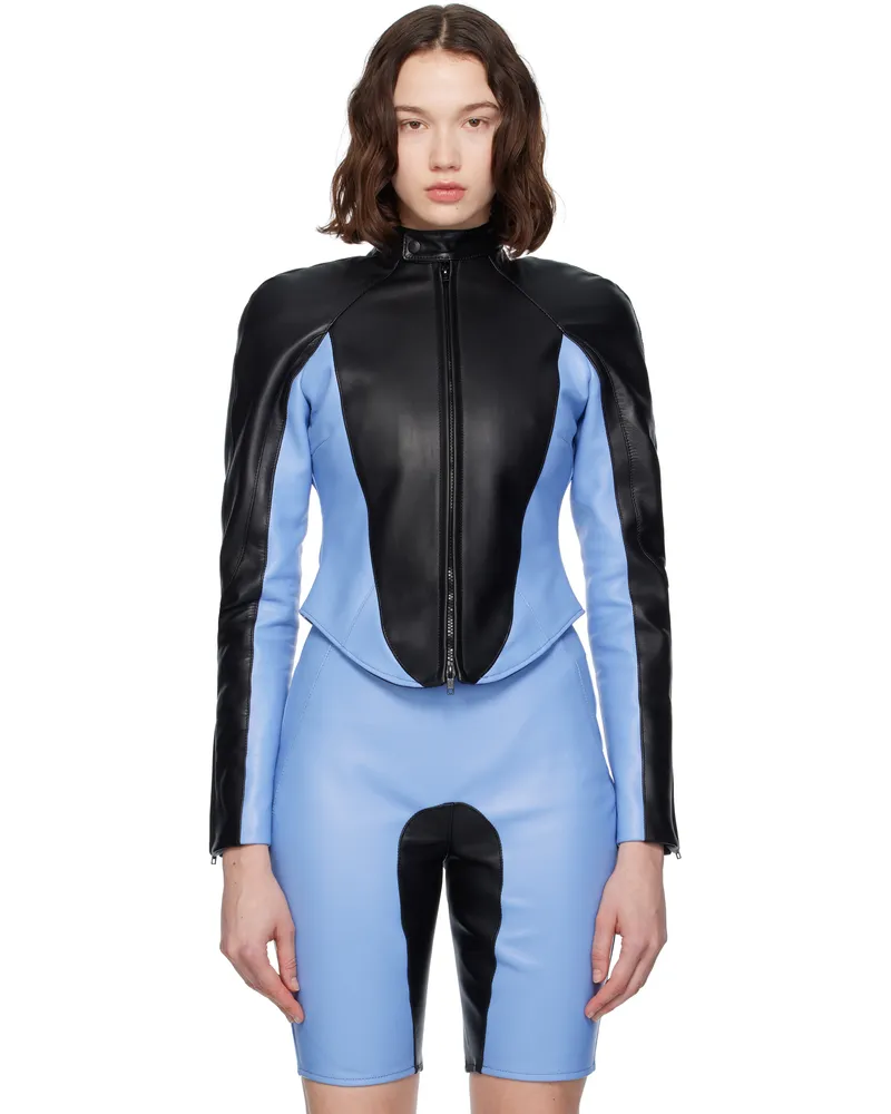 ABRA Black & Blue Wet Leather Jacket Black