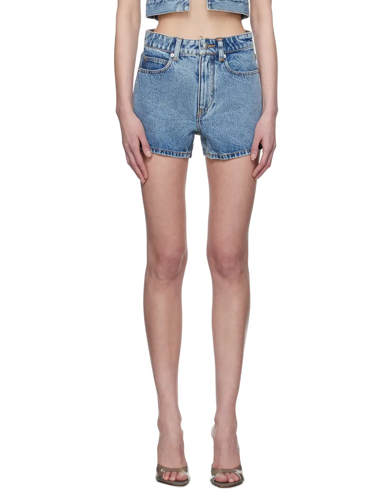 Alexander Wang Blue Clear Hotfix High-Rise Denim Shorts Vintage