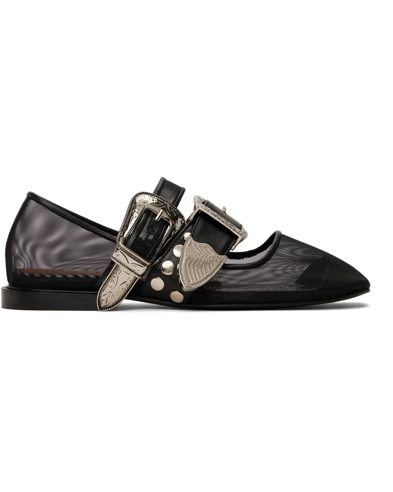 Toga Black Metal Mesh Ballerina Flats Black