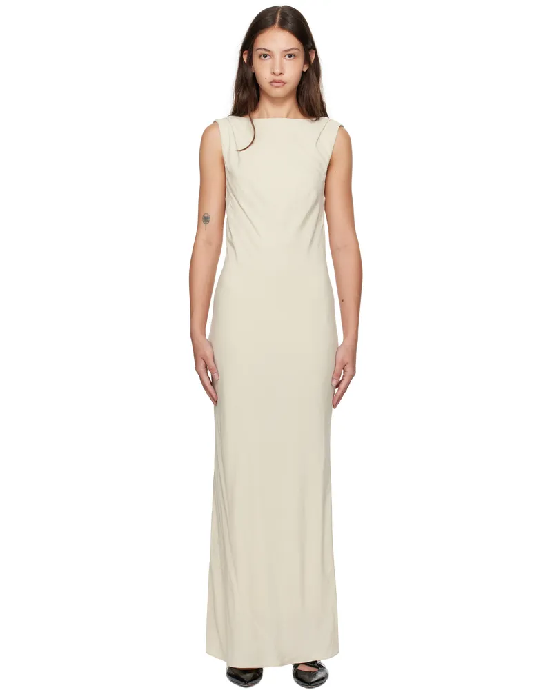 St. Agni Beige Draped Cowl Midi Dress Dove