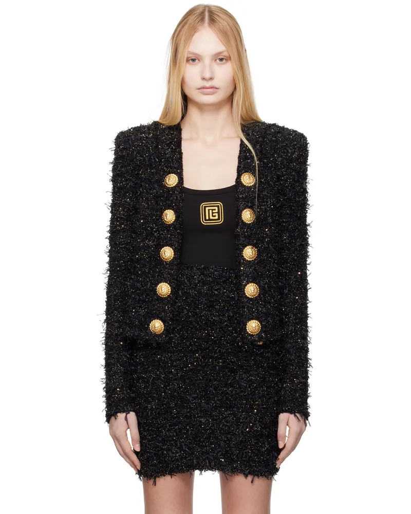 Balmain Black Edge-To-Edge Tweed Jacket Ead