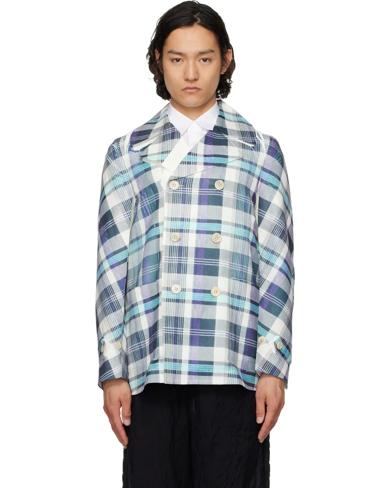 Comme des Garçons Blue & Gray Twill Garment Printed Blazer 1