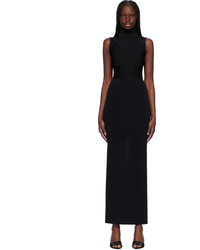 Nensi Dojaka Black Gwyneth Knitted Corset Maxi Dress Black
