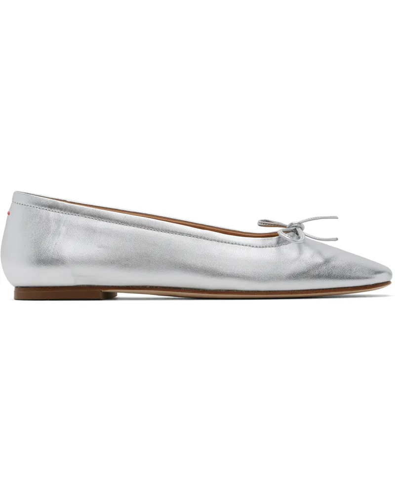 aeyde Silver Delfina Leather Ballerina Flats Silver
