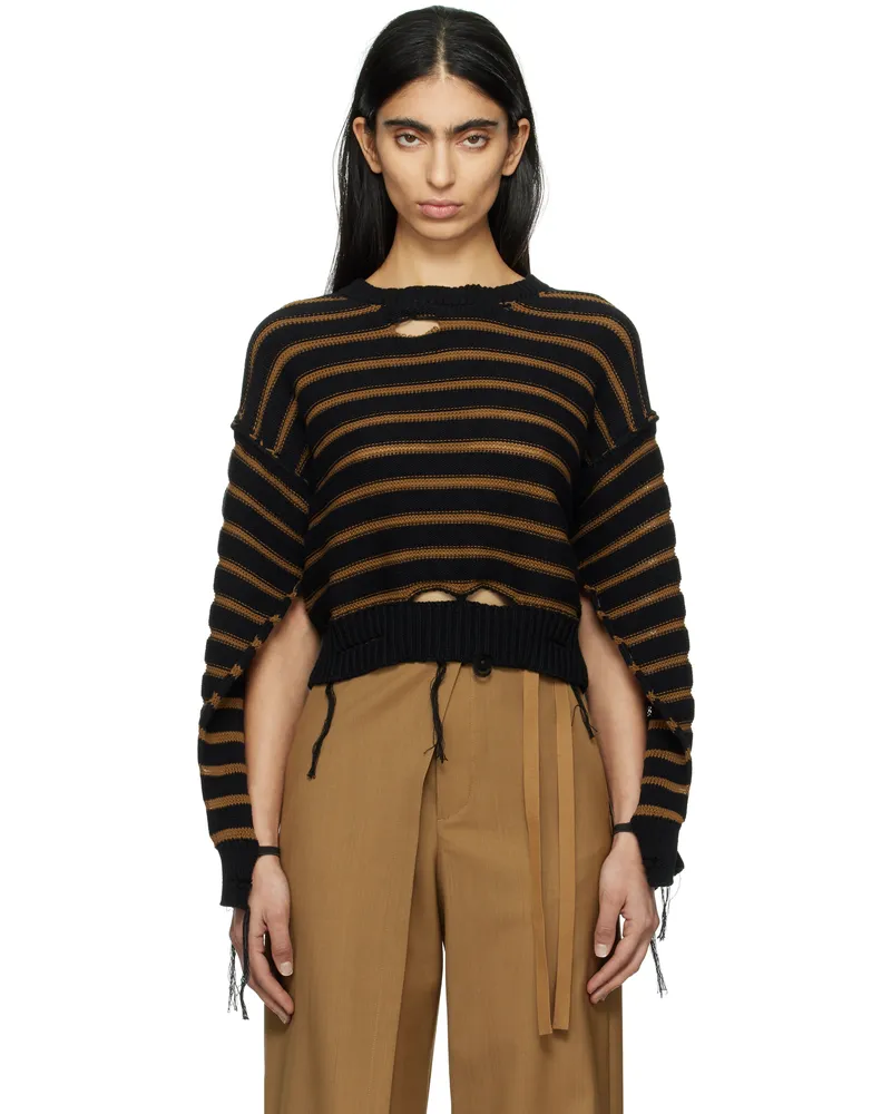 Maison Margiela Black & Brown Mariniere Crewneck Sweater 961