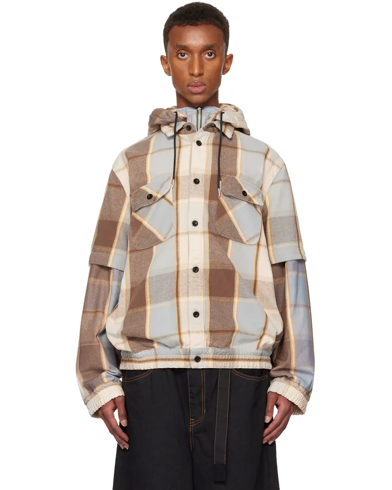 Sacai Brown & Blue Plaid Hoodie 601