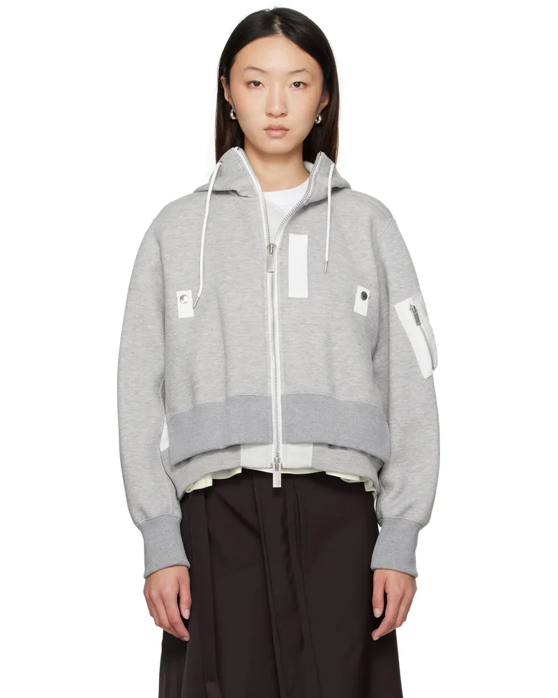 Sacai Gray Sponge Sweat x Nylon Twill Hoodie 381