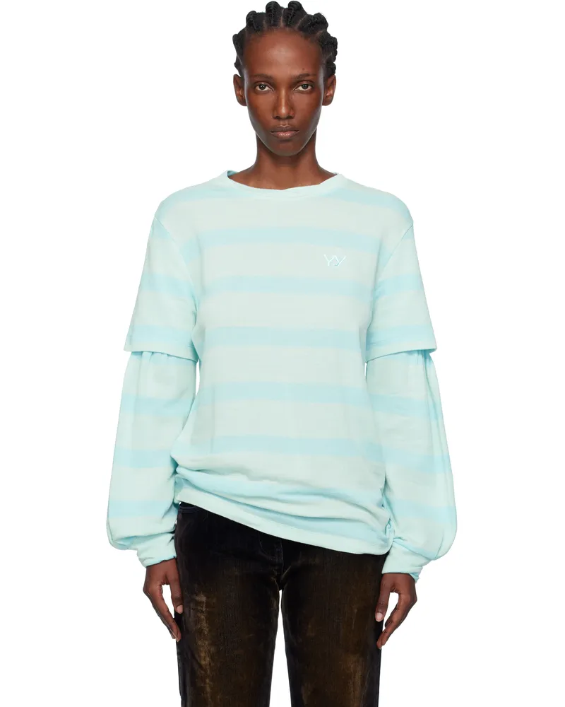 OPEN YY Blue Layered Stripe T-shirt Mint
