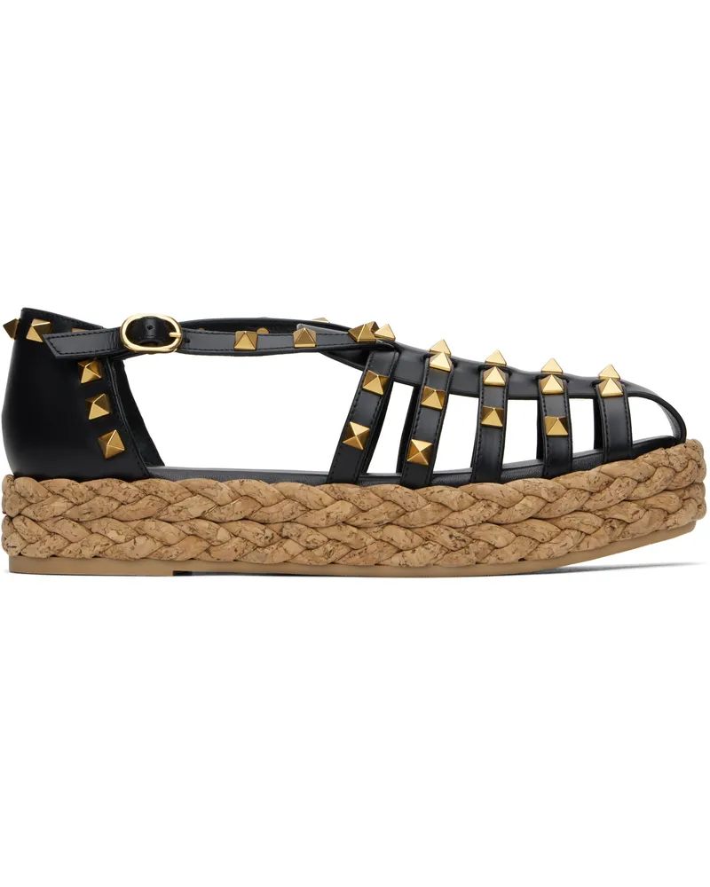 Valentino Garavani Black Rockstud Cork Sandals U55
