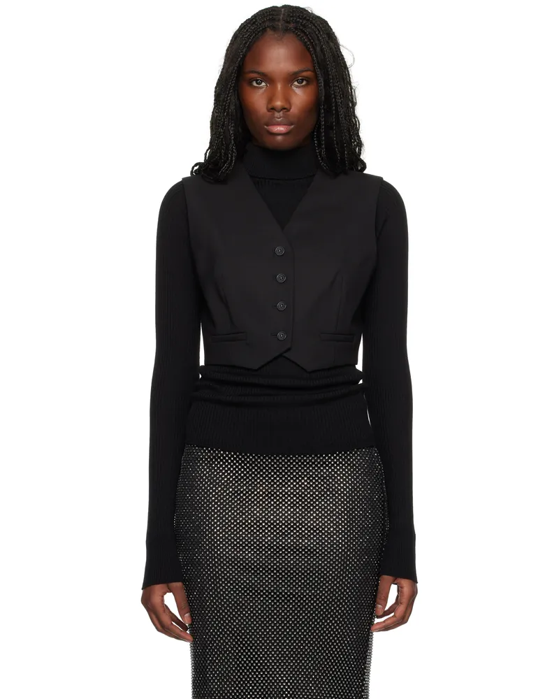 SPORTMAX Black Cropped Stretch Wool Waistcoat 003