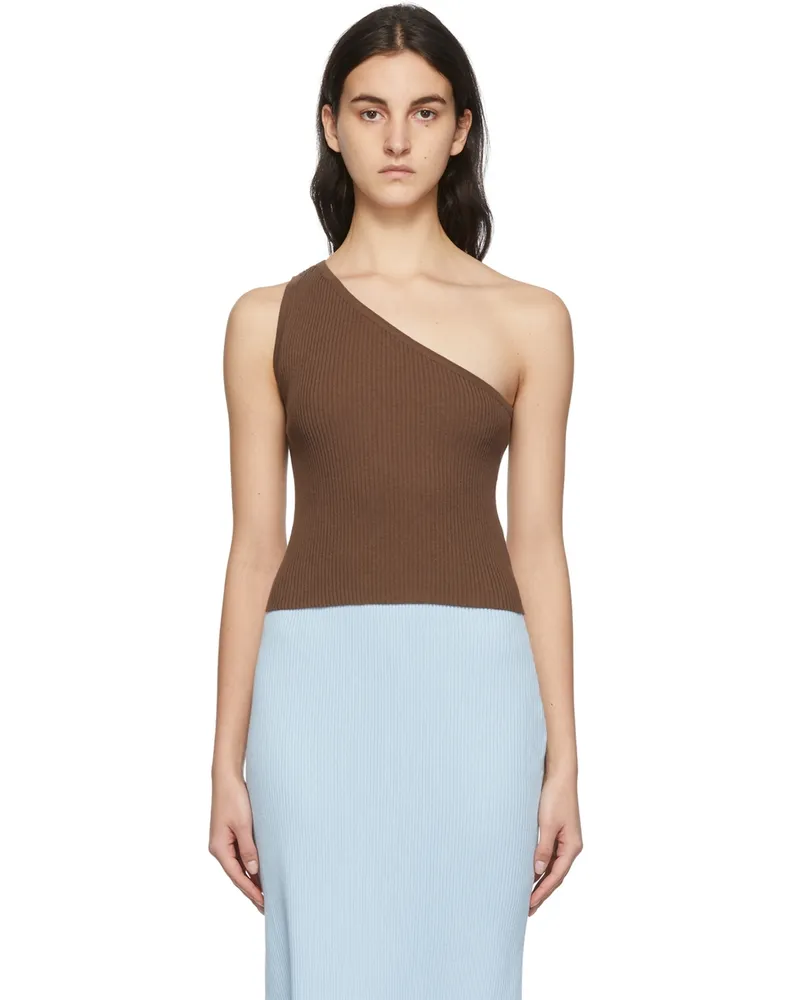 MATÉRIEL Brown One Shoulder Ribbed Tank Top Brown